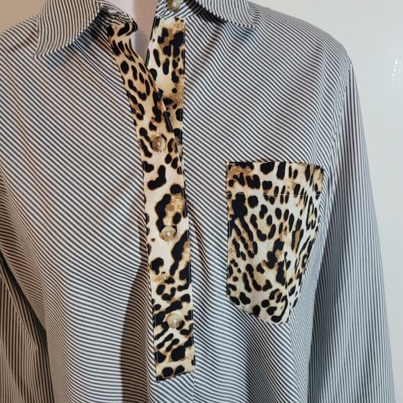 Chico's Size 0.5 US S Striped Animal Print Pullover Tunic Collared Bohemian Boho - Picture 4 of 10